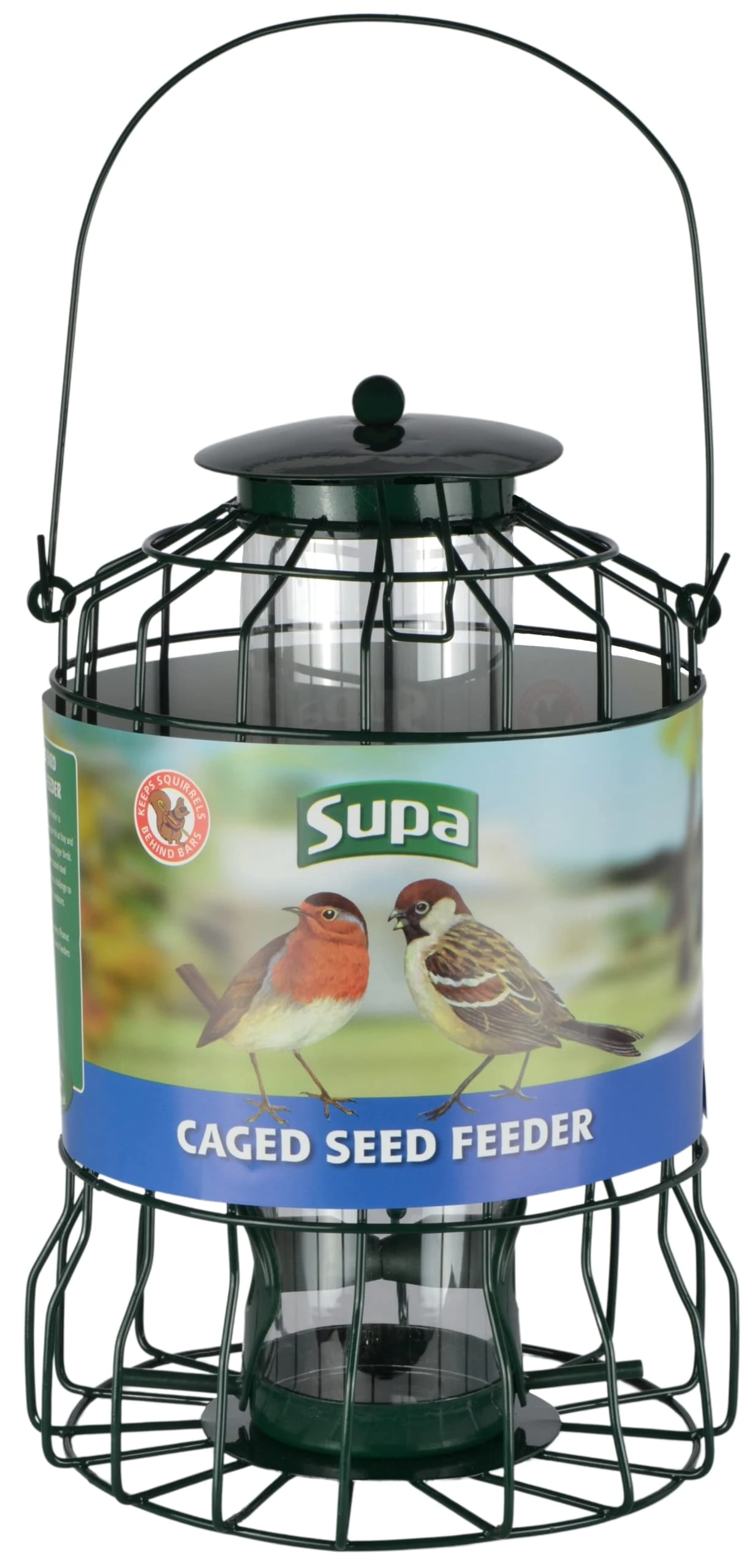 Supa Wild Bird Cage Seed Feeder Deters Squirrels and Larger Birds Such As Doves And Pigeons, Easy to Fill and Easy to Clean.