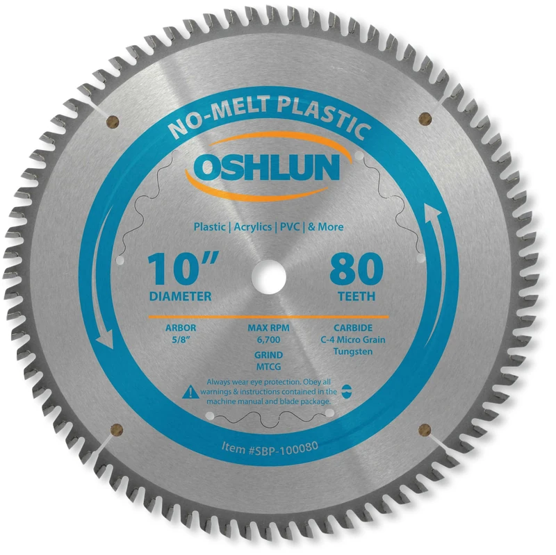 Oshlun SBP-100080 10-Inch 80 Tooth MTCG Saw Blade with 5/8-Inch Arbor for Plastics - Image 1