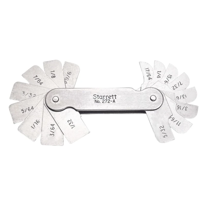 Starrett 272A Inch Reading Fillet Or Radius Gauge, 1/32 - 17/64" Range, 1/64" Increment, 16 Leaves