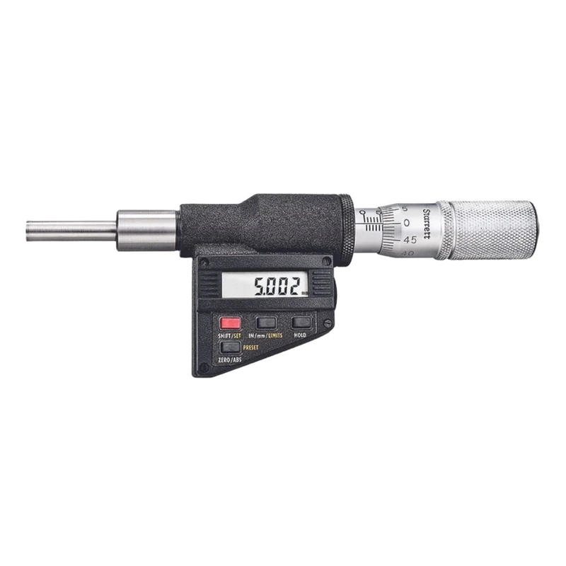 Starrett 762MEXFL-25 Digital Micrometer Head, Non-Rotating Spindle, 0-25mm Range, 0.001mm Graduation, +/-0.003mm Accuracy, Friction Thimble, Lock Nut, Carbide Face