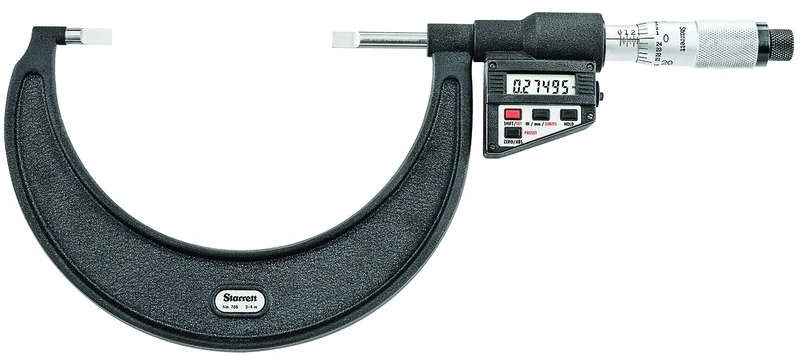Starrett 786P.1-4 LCD Blade-Type Micrometer, Non-Rotating Spindle, Plain Thimble, 3-4" Range, 0.00005" Graduation