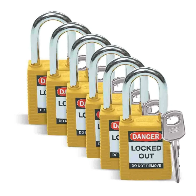 Nylon Security Padlock, 38.50mm x 86.50mm x 19.50mm, Yellow, Pack of 6