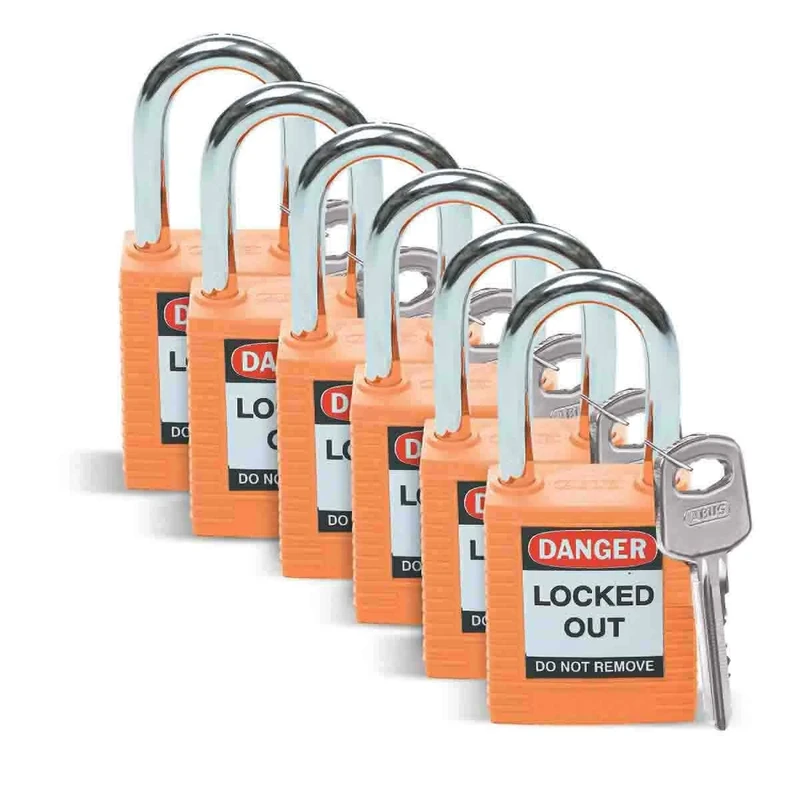 Nylon Security Padlock, 38.50mm x 86.50mm x 19.50mm, Orange, Pack of 6