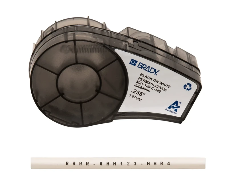 Brady PermaSleeve Heat-Shrink Polyolefin Label Tape for Label Printers M210 & M211 - Electrical Labelling, Wire and Cable Labelling - Black on White (6 mm x 2.10 m) - M21-125-C-342