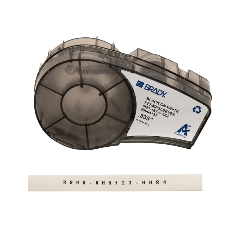 Brady PermaSleeve Heat-Shrink Polyolefin Label Tape for Label Printers M210 & M211 - Electrical Labelling, Wire and Cable Labelling - Black on White (8.5 mm x 2.1 m) - M21-187-C-342