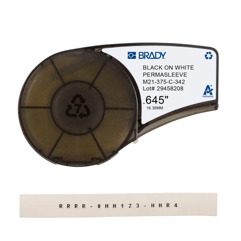 Brady PermaSleeve Heat-Shrink Polyolefin Label Tape for Label Printers M210 & M211 - Electrical Labelling, Wire and Cable Labelling - Black on White (16.40 mm x 2.10 m) - M21-375-C-342