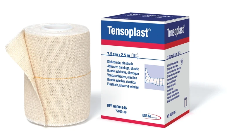 Tensoplast Elastic Adhesive Bandage, EAB Tape for Firm Compression, with Medium Support for Joints, 7.5 cm x 4.5 m, Cream, 12 Rolls