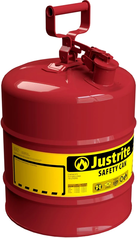 Justrite 7150100 Type I Galvanized Steel Flammables Safety Can, 5 Gallon Capacity, Red - Image 1