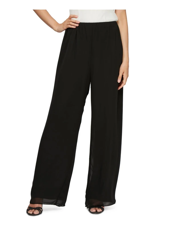 Alex Evenings Women's Straight Leg Dress Pant for Mother of The Bride, Elegant Party Outfit (Petite and Regular Sizes), Black Chiffon Overlay, M