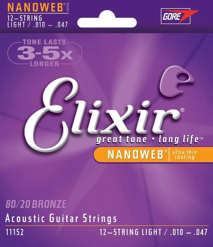 Elixir Nanoweb Coated 12-String Guitar String Set, 80/20 Bronze, .010-.047