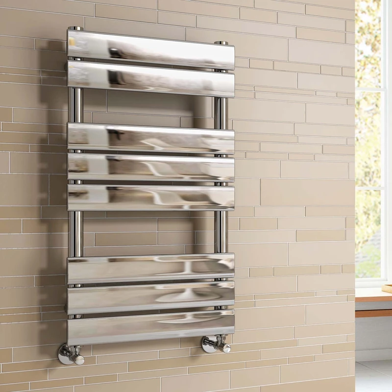 iBathUK | 800 x 450 mm Chrome Designer Flat Panel Heated Towel Rail Radiator