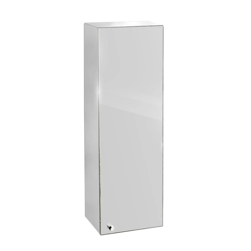 iBathUK Revo Wall Mounted Single Door Bathroom Mirror Cabinet, Frameless Rectangular Silver Mirror, Magnetic Catch, Modern Bathroom Storage, Polished Stainless Steel, 300x670mm