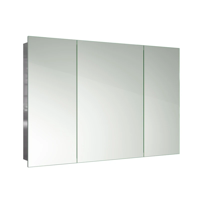 iBathUK Oslo Wall Mounted Triple Door Bathroom Mirror Cabinet, Frameless Rectangular Silver Mirror, Magnetic Catch, Modern Bathroom Storage, Polished Stainless Steel, 900x600mm