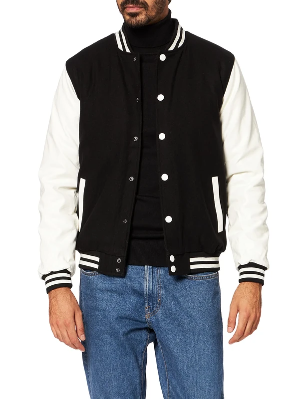 Urban Classics Men's Oldschool College Jacket , Black White, XL