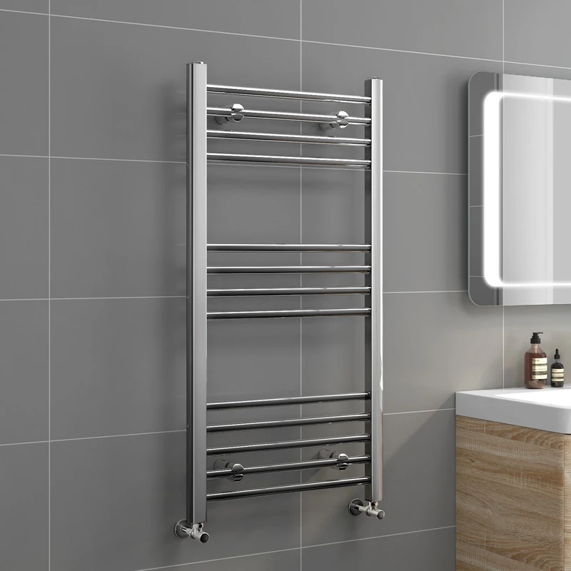 iBathUK | 1000 x 500 Straight Heated Towel Rail Chrome Bathroom Radiator