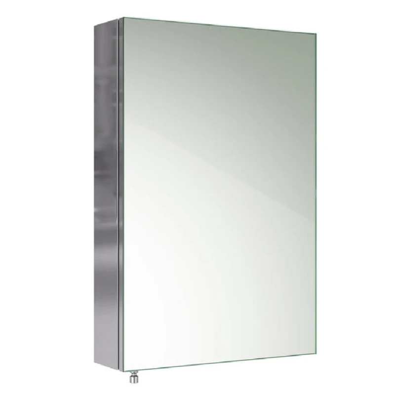 iBathUK Porto Wall Mounted Bathroom Mirror Cabinet, Frameless Rectangular Silver Mirror, Magnetic Catch, Modern Bathroom Storage, Polished Stainless Steel, 400x600mm