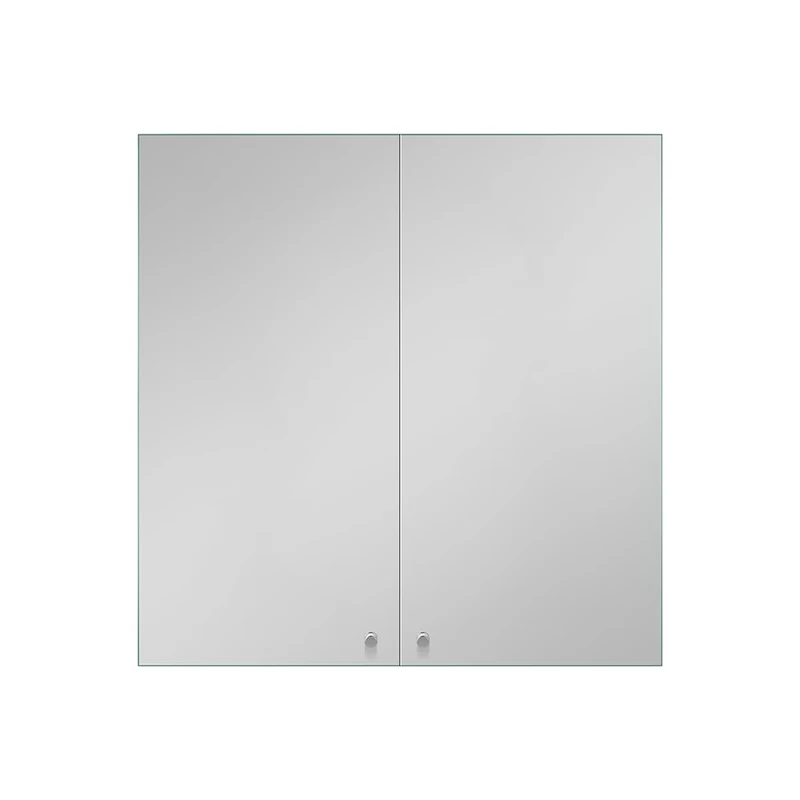 iBathUK Revo Wall Mounted Double Door Bathroom Mirror Cabinet, Frameless Rectangular Silver Mirror, Magnetic Catch, Modern Bathroom Storage, Polished Stainless Steel, 600x670mm