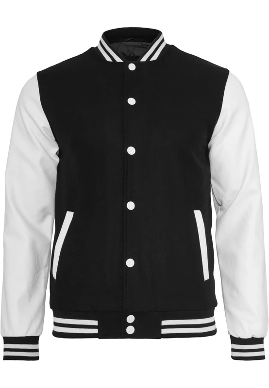 Urban Classics Men's Bekleidung Oldschool College Jacket Jacket, Multicoloured (blk/wht), Large (Manufacturer size: Large)