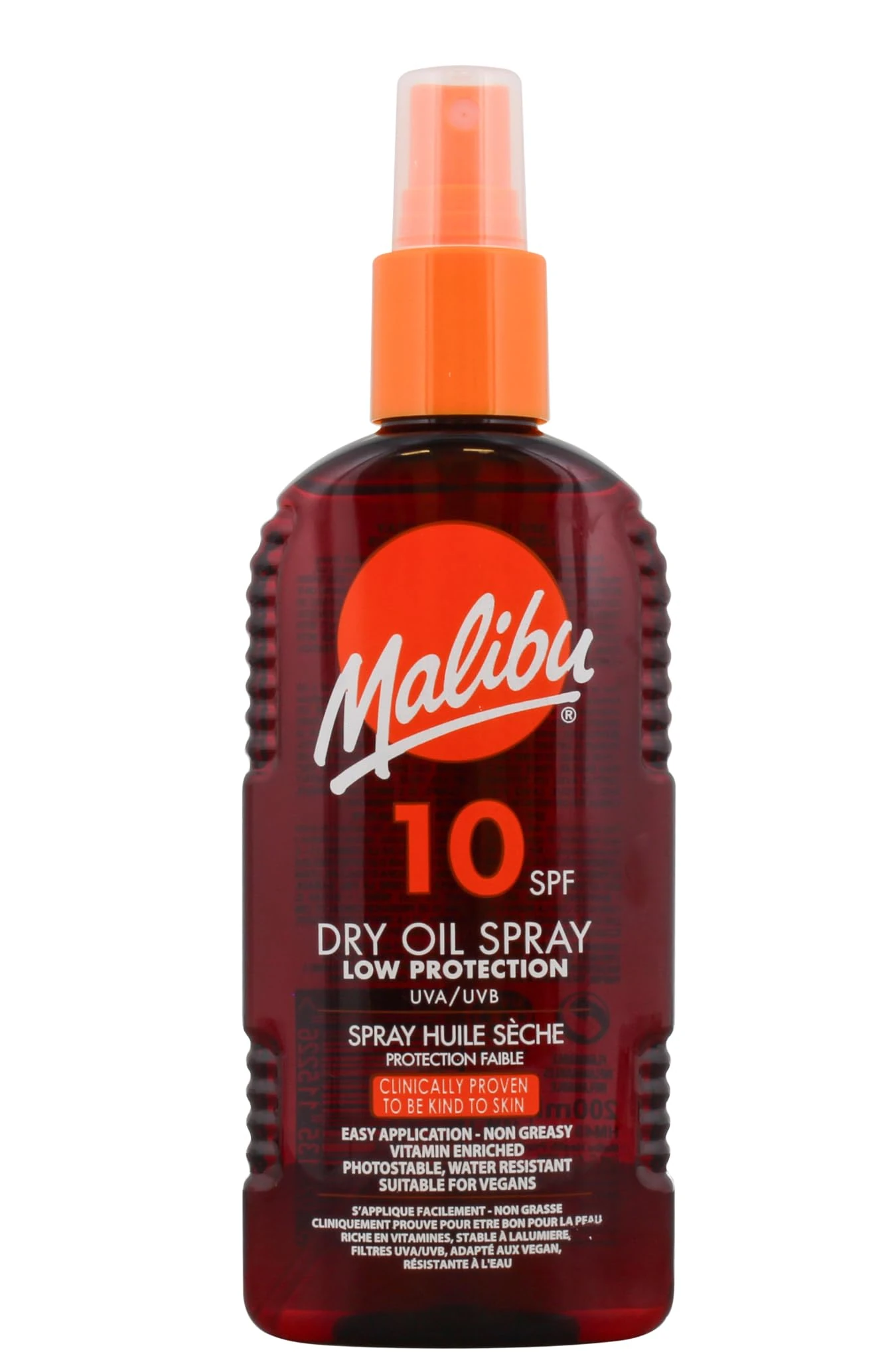 Malibu Sun SPF 10 Non-Greasy Dry Oil Spray for Tanning, Low Protection, Water Resistant, 200ml
