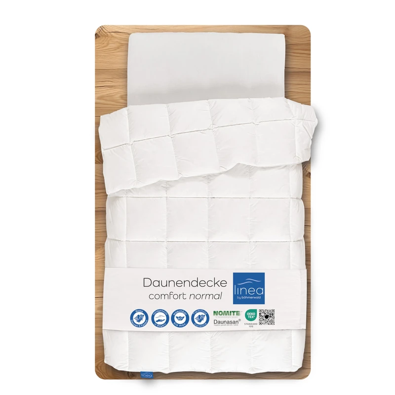LINEA by böhmerwald Comfort Cuddly Down Duvet, Normal, 155 x 220 cm, 90% Down / 10% Feathers Class 1, Suitable for Allergy Sufferers, Washable up to 60 °C, Made in Germany