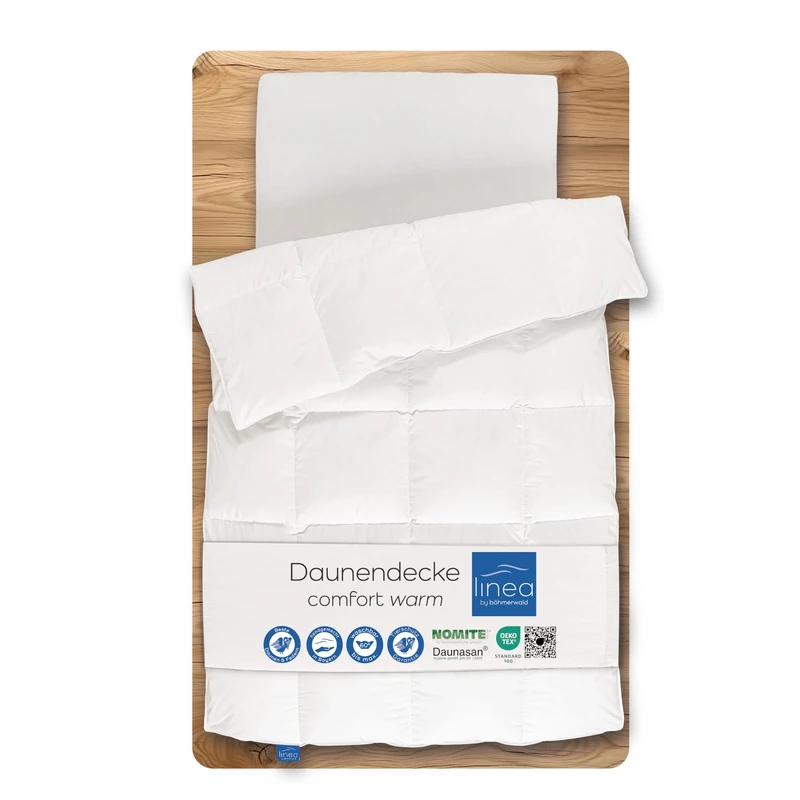 LINEA by böhmerwald Comfort Cuddly Down Duvet, Warm, 155 x 220 cm, 90% Down / 10% Feathers Class 1, Suitable for Allergy Sufferers, Washable up to 60 °C, Made in Germany