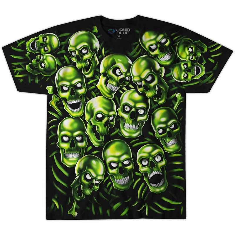 Liquid Blue Unisex's Skull Pile T-Shirt, Black, XL