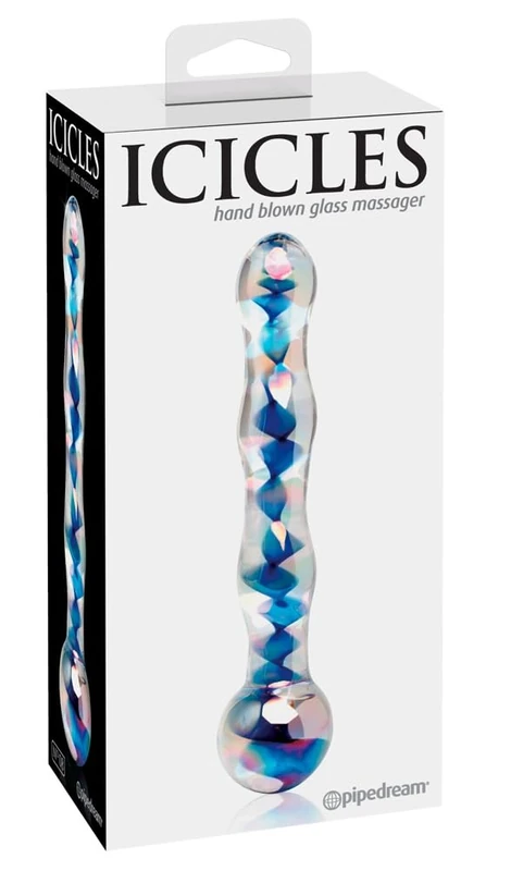 Pipedream Icicles No. 08 Blue Spiral Wave Glass Dildo, Clear