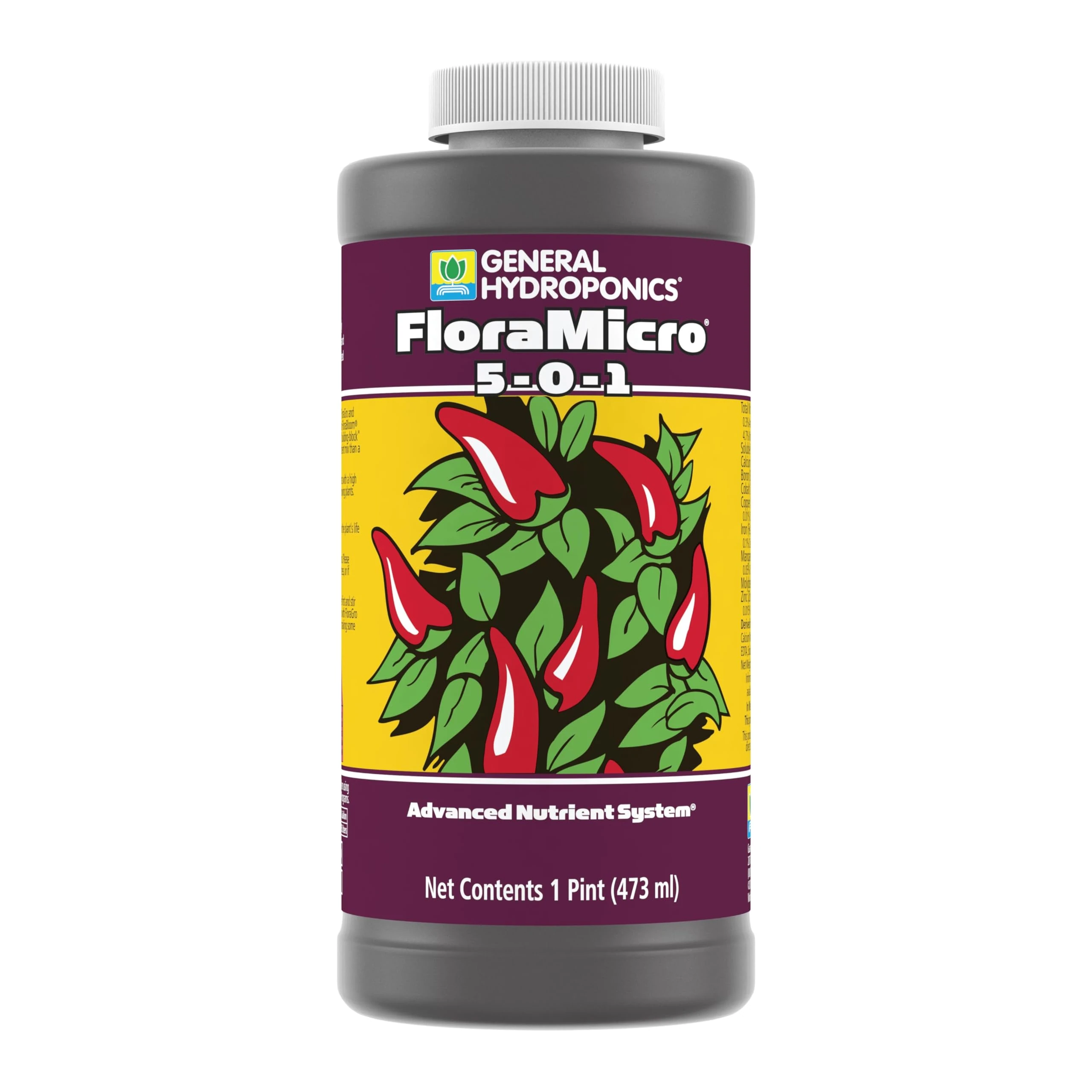 General Hydroponics FloraMicro 5-0-1 Plant Food, Flora Series Advanced Nutrient System, for Hydroponic Applications and Container Plants, 16 oz.