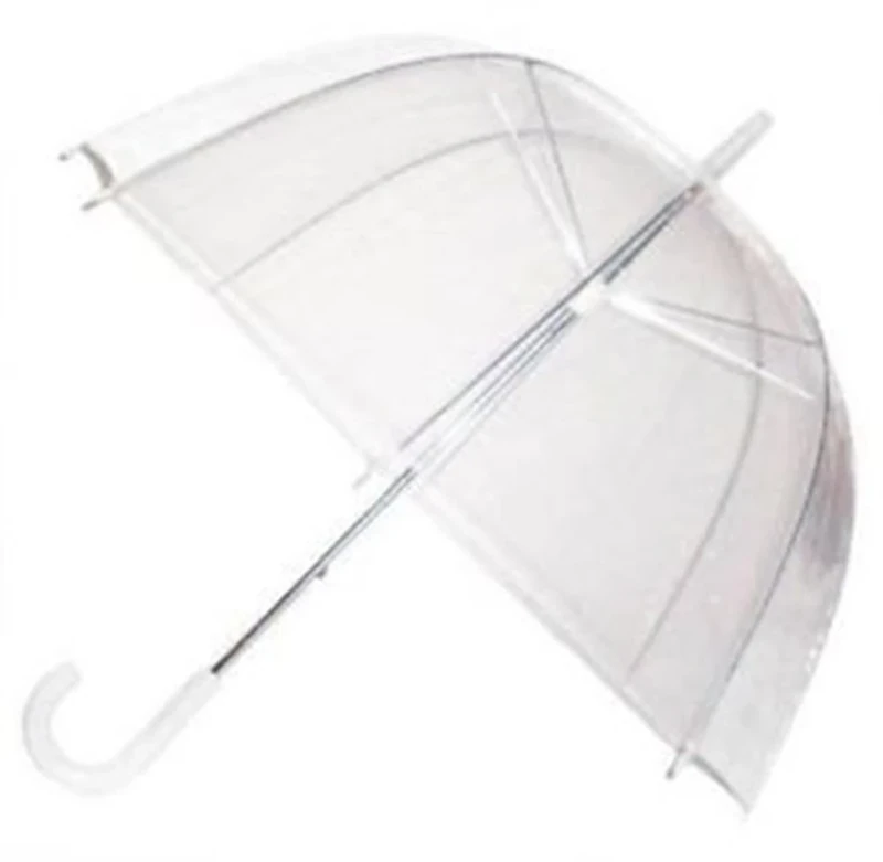 DOME SEE THRU WEDDING UMBRELLA CLEAR WITH WHITE HANDLE & TIP & DEEPEST DOME FOR PROTECTION
