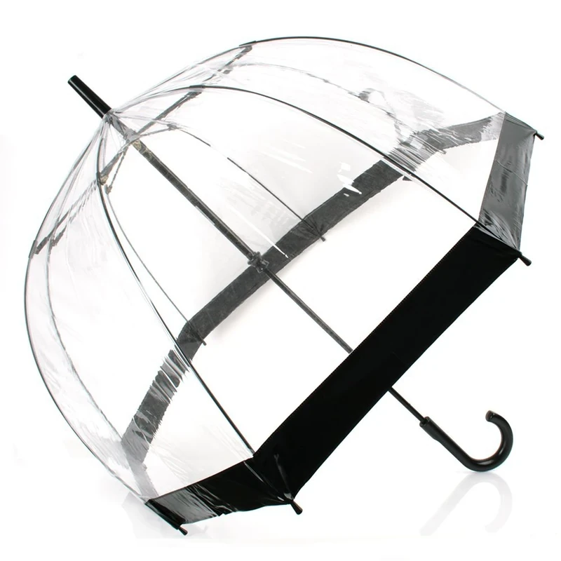 DOME SEE THRU WEDDING UMBRELLA CLEAR WITH BLACK TRIM & HANDLE & DEEPEST DOME FOR PROTECTION.