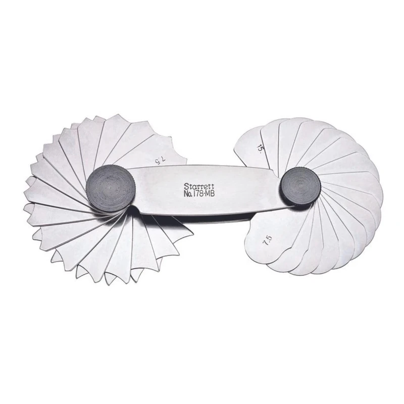 Starrett 178MB Millimetre Reading Fillet Or Radius Gauge With Locking Device, 7.5-15 mm Range, 0.5 mm Increment, 32 Leaves