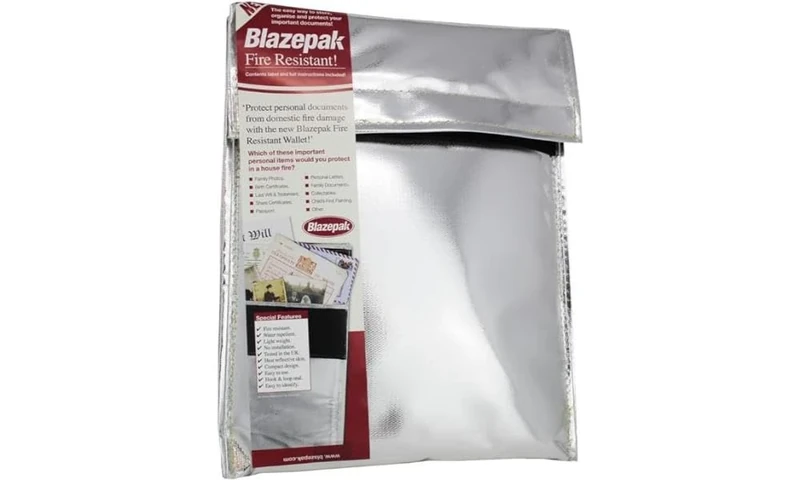 Blazepak Fire Resistant Wallet A4 for Document Fire Safe Fire Chest Compact Portable Fire Protection