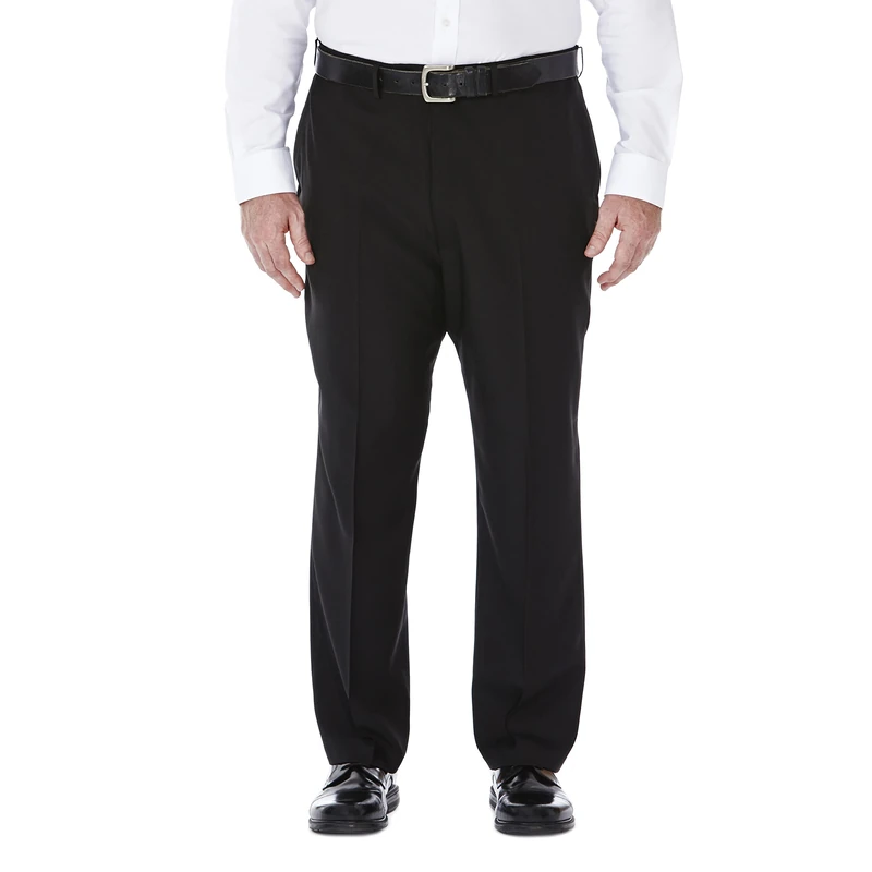 Haggar Men's ECLO Stria Flat Front Dress Pant - Regular and Big & Tall Sizes, Black, 44W x 30L