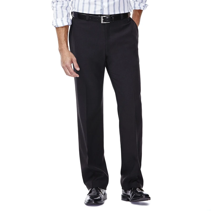 Haggar mensHD00218Eclo Stria Expandable-Waist Plain-Front Dress Pant Dress Pants - Black - 32W x 30L - Image 1