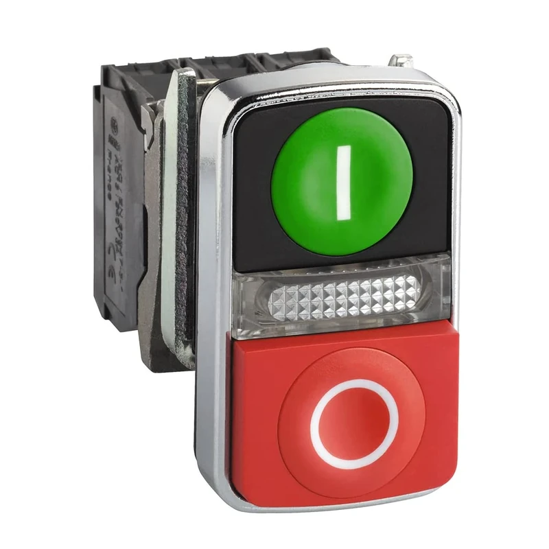 Schneider Electric Harmony XB4 - ON/OFF Illuminated Push Button Switch, Metal, Green Flush Marked I, Red Projecting Marked O, 1NO + 1NC, 24 V AC/DC, 22 mm Mount, XB4BW73731B5