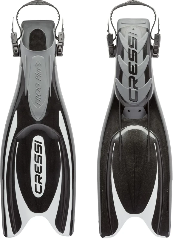 Cressi Frog Plus Open Heel Scuba Dive Fins (Made in Italy), Black/Silver, XS/S-4.5/5.5