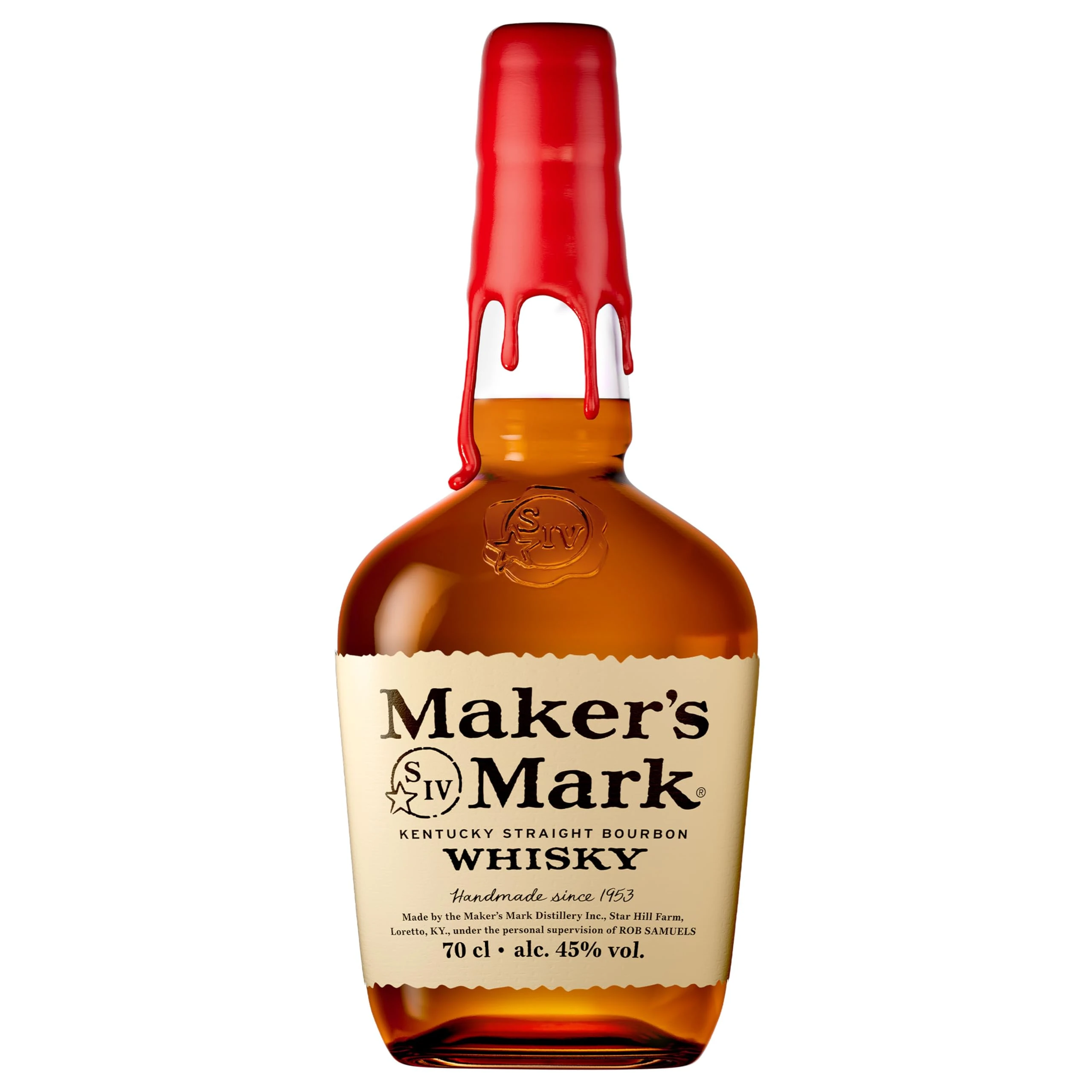 Maker's Mark Kentucky Straight Bourbon Whisky - Aged in American Oak Barrels - Vanilla, Caramel & Bright Cherry Notes - 70cl