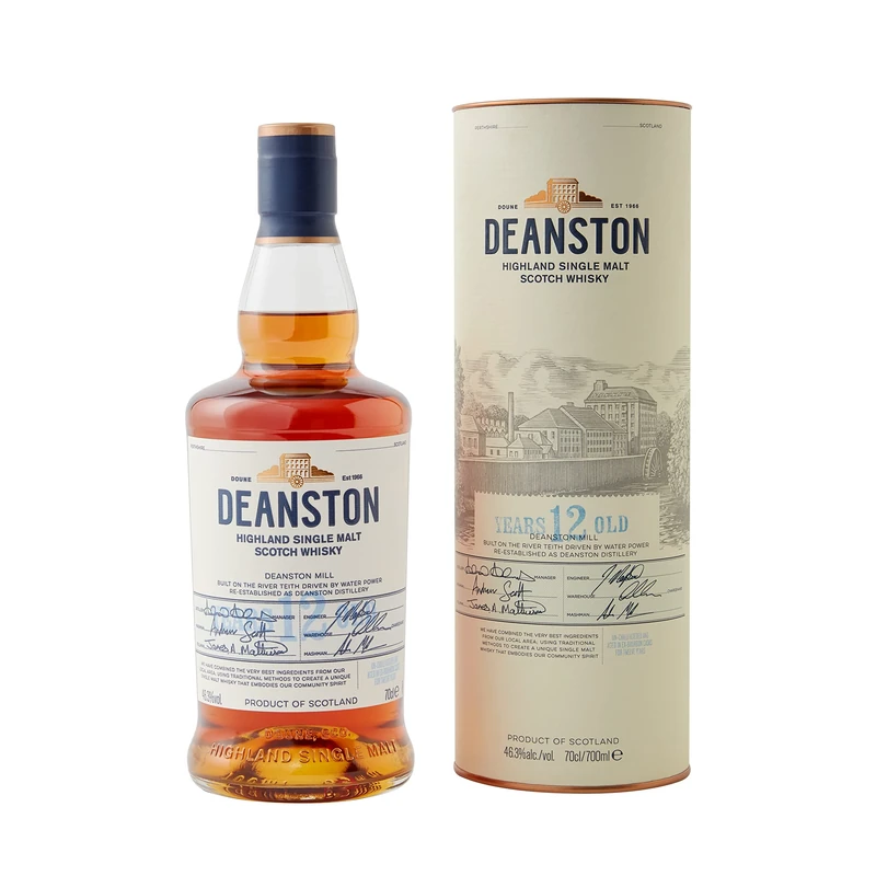 Deanston 12 Year Old Single Malt Scotch Whisky| 46.3% vol | 70cl | Creamy, malty and sweet Scottish Whisky | Highland Single Malt Whisky