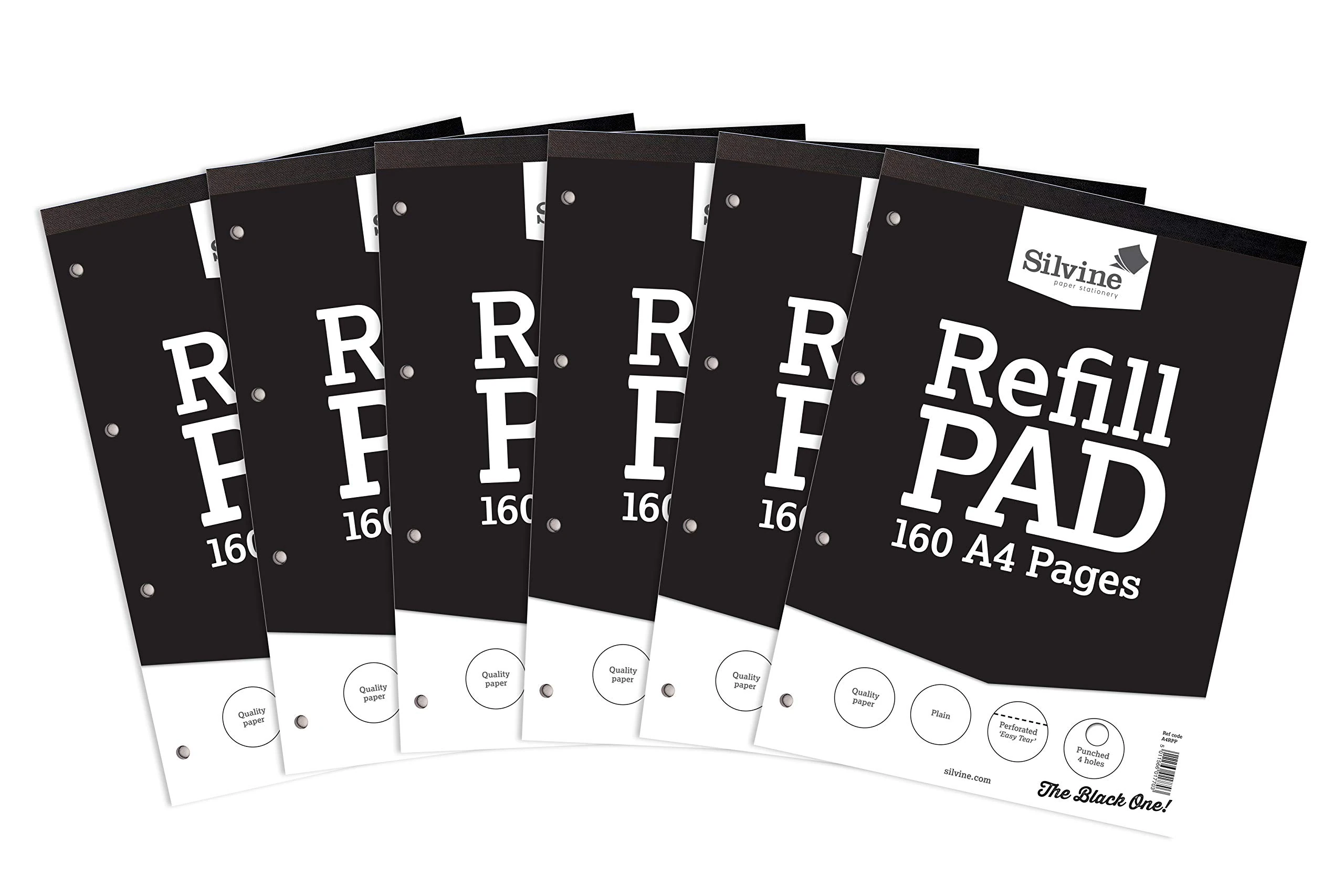 Silvine A4 Refill Pad - Plain White (160 Pages) Pack of 6