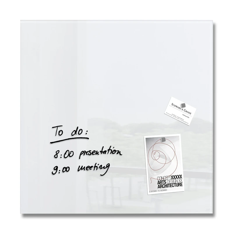 SIGEL GL111 Premium Glass magnetic Board, glossy surface, 48 x 48 cm, easy mounting, super White - Artverum