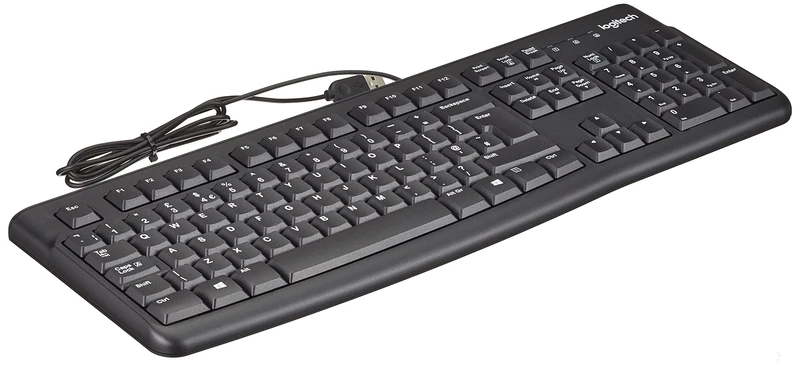 Logitech K120 Wired Business Keyboard for Windows or Linux, USB Plug and Play, Full-Size, Spill Resistant, Curved Space Bar, PC/Laptop, QWERTY UK Layout, Black