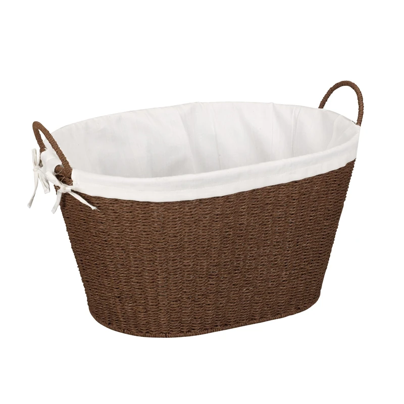 Household Essentials Lined Paper Rope Laundry Basket, Dark Brown Stain