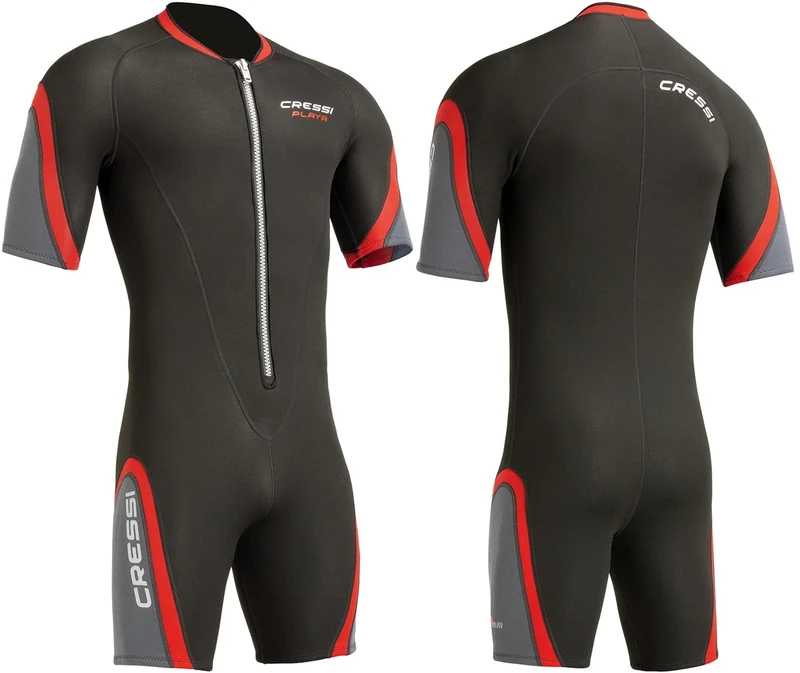 Cressi Playa Man Shorty Wetsuit - Shorty Men's 2.5mm High Elasticity Neoprene Wetsuit, Black/Red, M