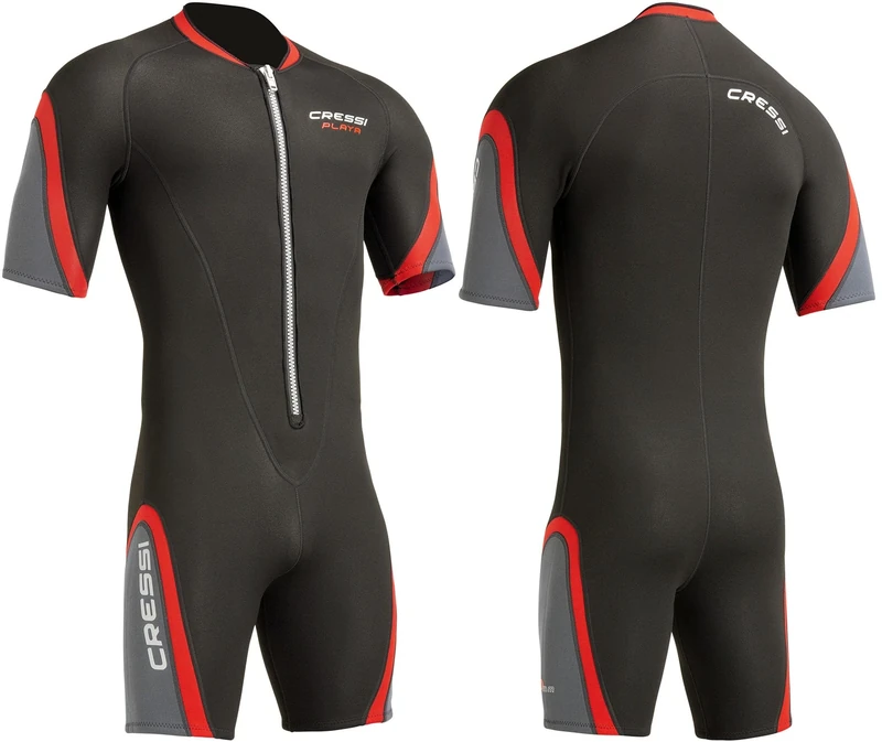 Cressi Playa Man Shorty Wetsuit - Shorty Men's 2.5mm High Elasticity Neoprene Wetsuit, Black/Red, L