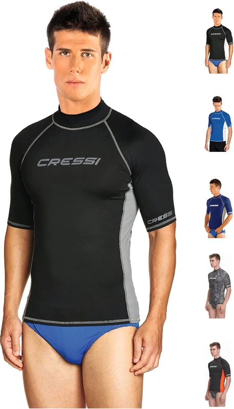 Cressi Men's Lycra Skin Short Sleeve Rash Guard UV Sun Protection (UPF) 50+, Black, XS/1 (32/34)