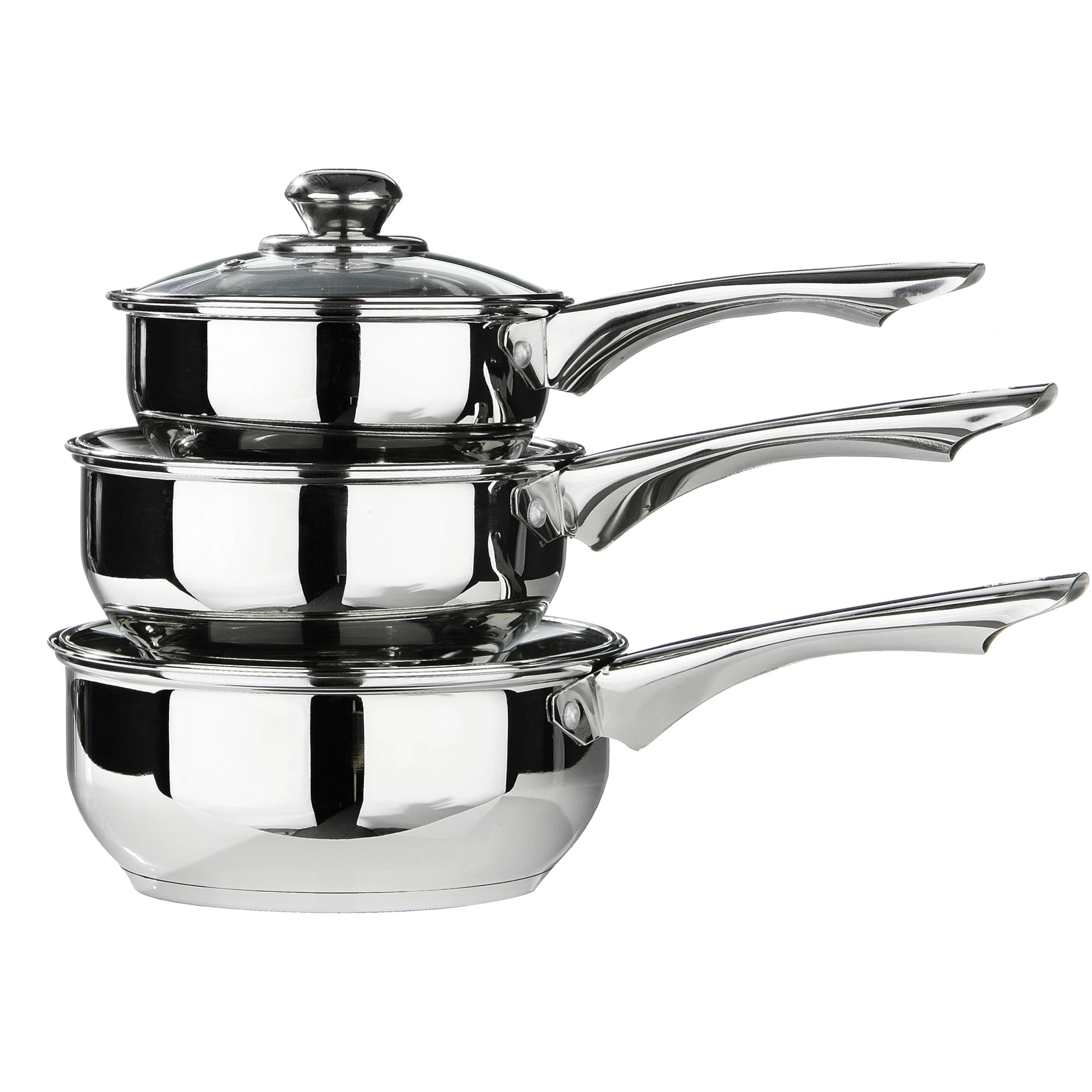 Premier Housewares Stainless Steel Saucepan Set, 3 Piece Set with Glass Lids