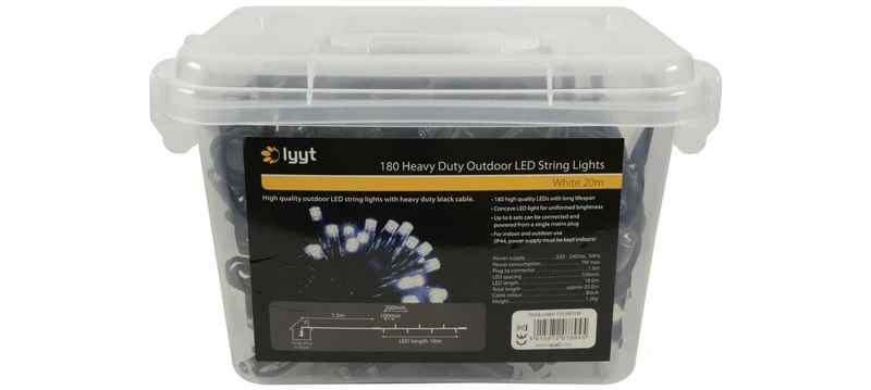 Heavy Duty Static String Lights - 180 x LEDS White