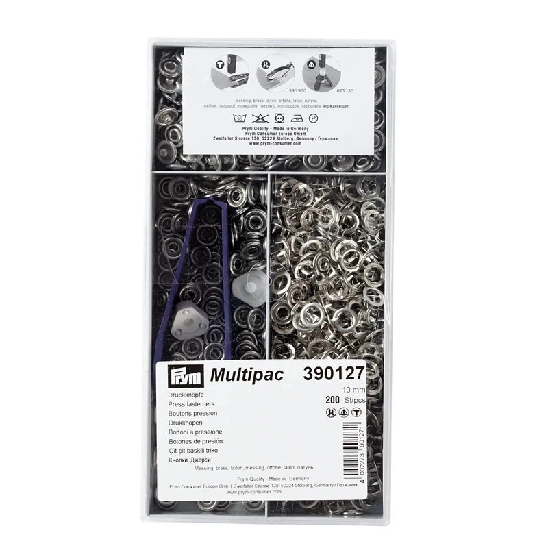 Prym 390127 Non-sew Press Fasteners Jersey Brass pronged Ring 10mm si-co, Metal,Silver