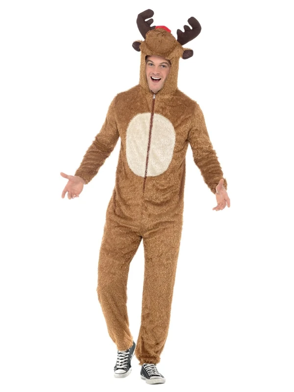 Smiffys Adult Reindeer Costume, Brown Hooded Christmas Fancy Dress Jumpsuit for Men & Women, Fun Rudolph Outfit, Office Parties, Festive Events, Holiday Celebrations & Xmas Fancy Dress medium