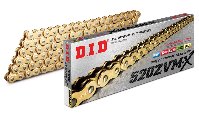 DID Chain 520 ZVMX, 118 Links (X-Ring Gold), Open with Rivet Lock